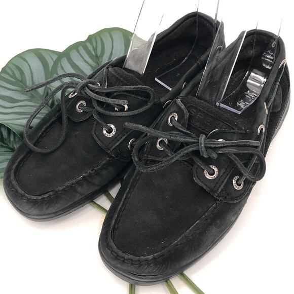 Sperry Top-Sider Black Bluefish 2-Eye Leather Slip On Tie Accent Boat Shoes - Picture 10 of 10